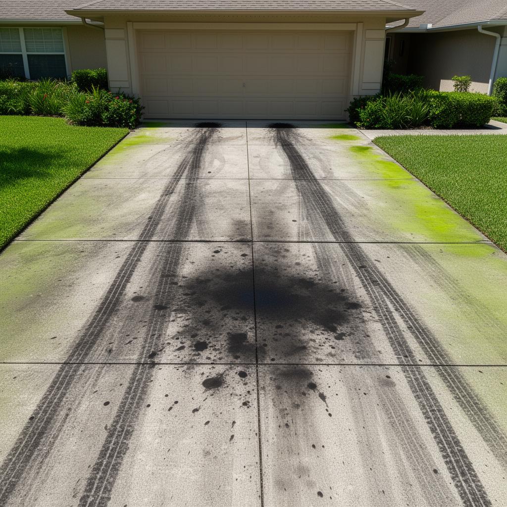 Before and after driveway cleaning showing removal of stains and buildup