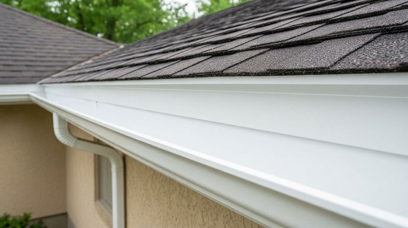 Before and after gutter cleaning showing clogged debris removed from residential gutters